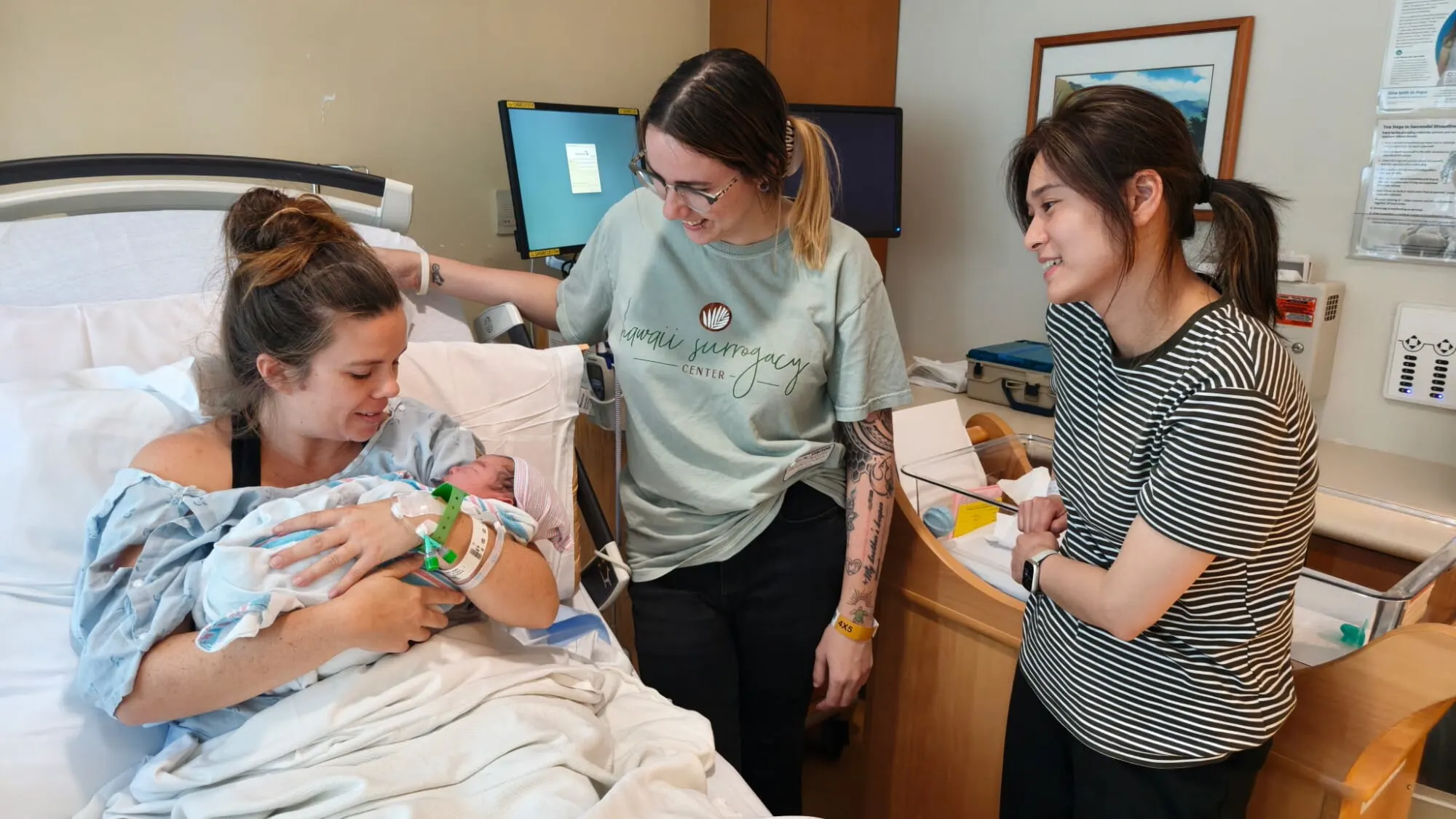 Hawaii Surrogacy Team with New Born Baby and Mother